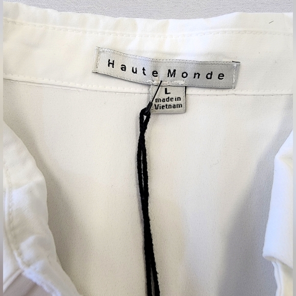 NWT Haute Monde Women's White Ruffled Sheer Button Front Blouse Shirt Top, sz LG - Picture 5 of 12
